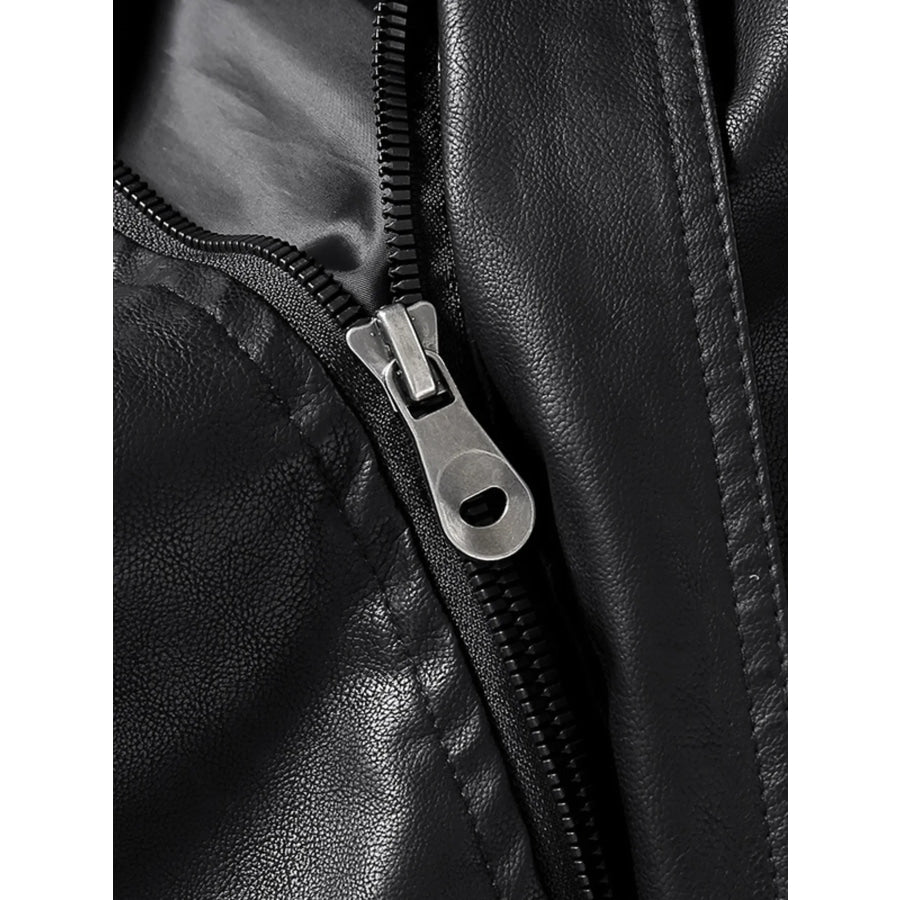 Men’s Zip Up Long Sleeve Leather Jacket Apparel and Accessories