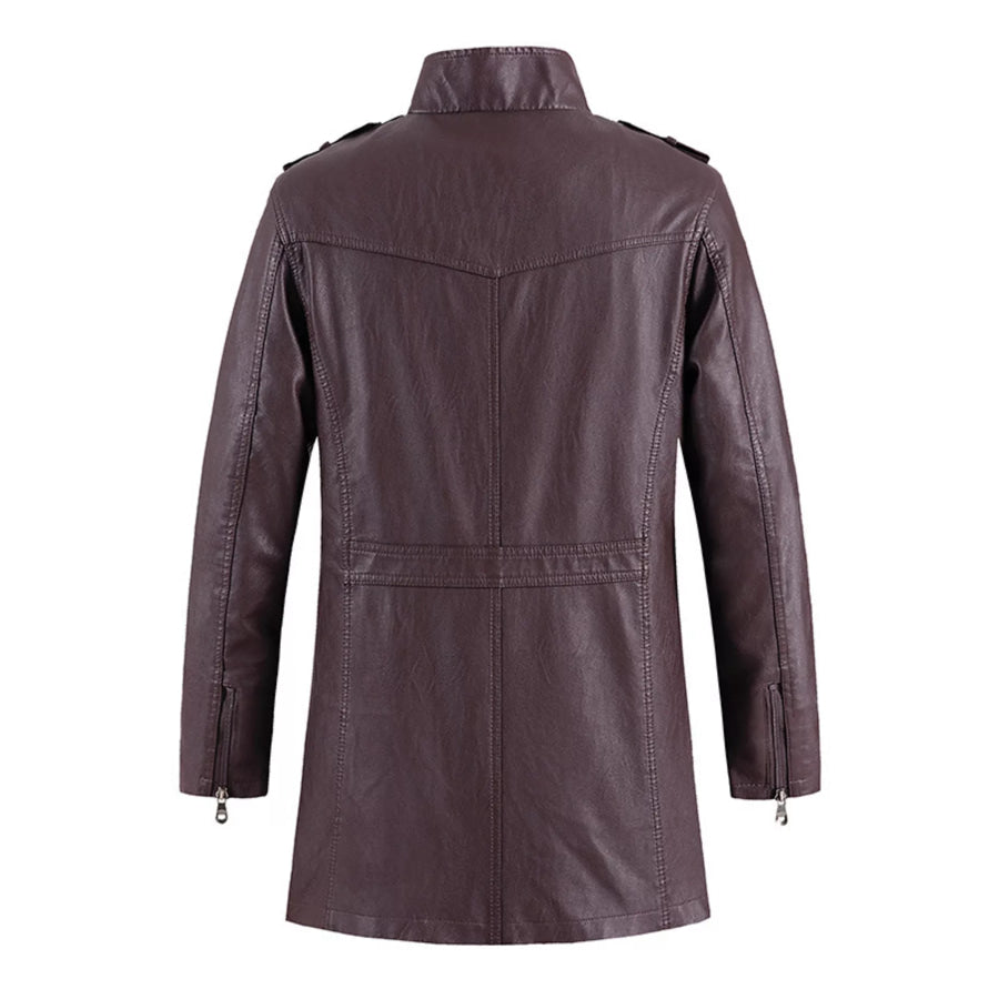 Men’s Zip Up Long Sleeve Leather Jacket Apparel and Accessories