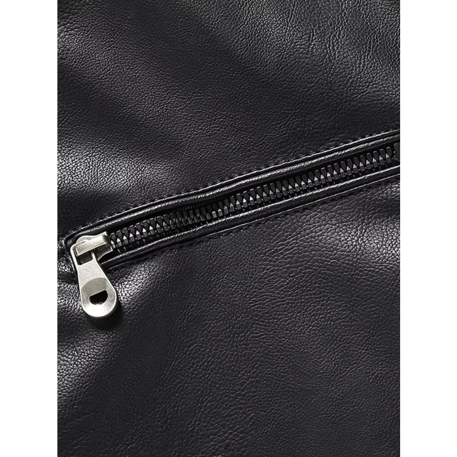 Men’s Zip Up Long Sleeve Leather Jacket Apparel and Accessories