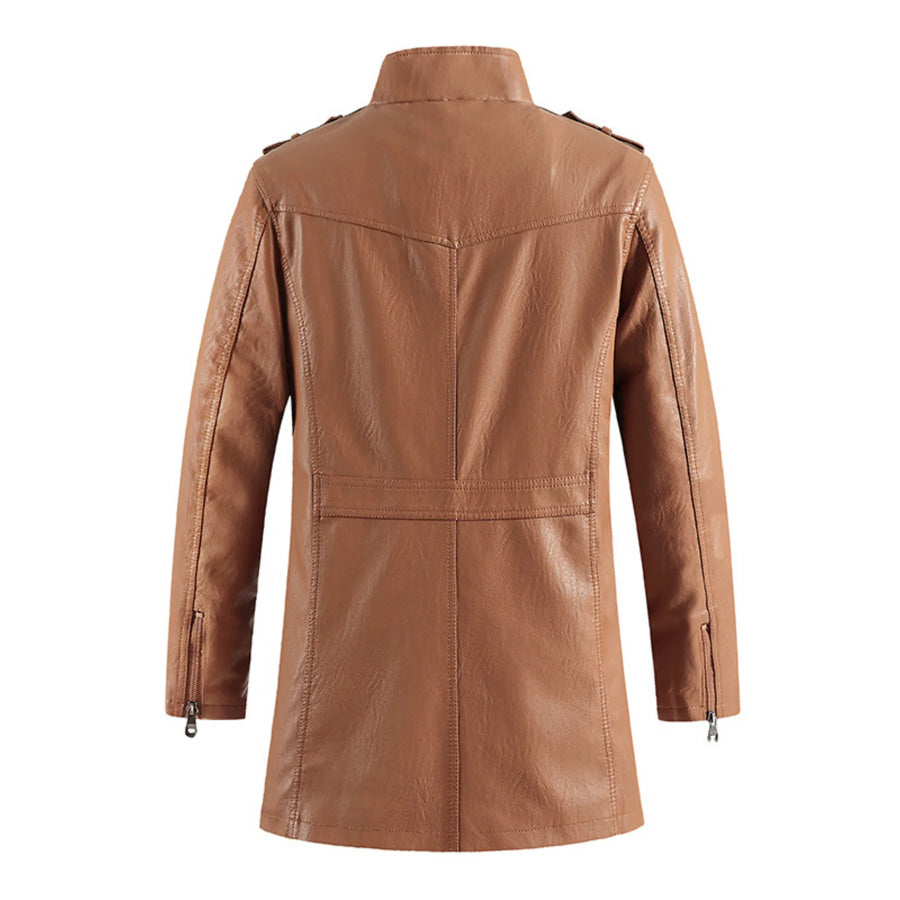 Men’s Zip Up Long Sleeve Leather Jacket Apparel and Accessories