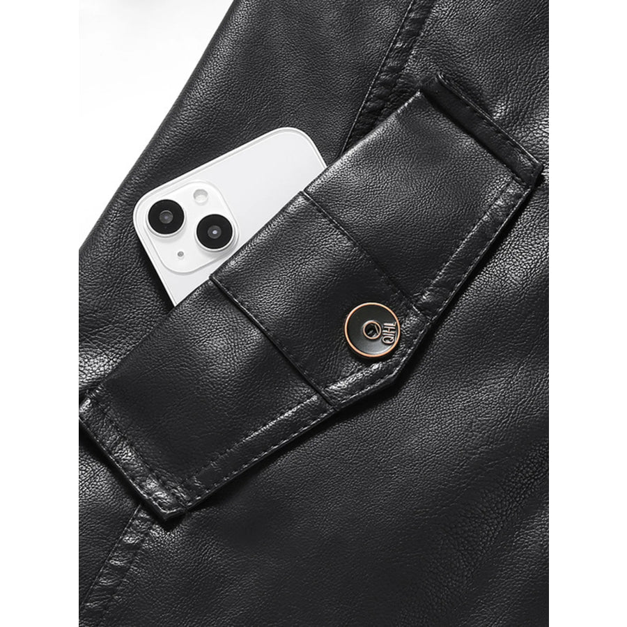Men’s Zip Up Long Sleeve Leather Jacket Apparel and Accessories