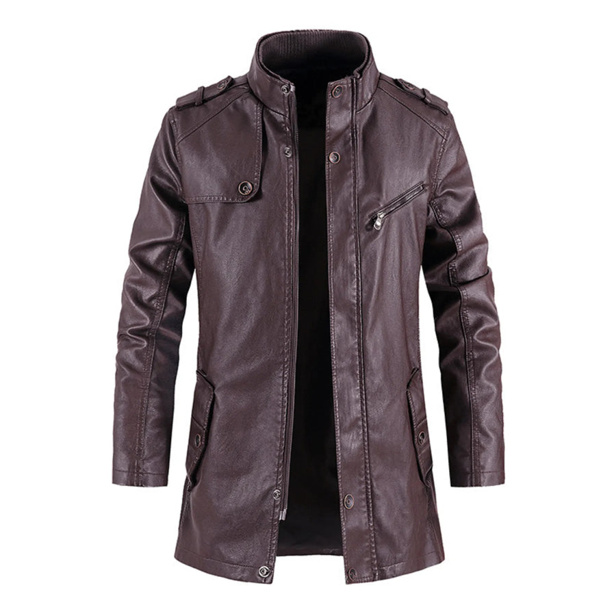Men’s Zip Up Long Sleeve Leather Jacket Plum Purple / S Apparel and Accessories