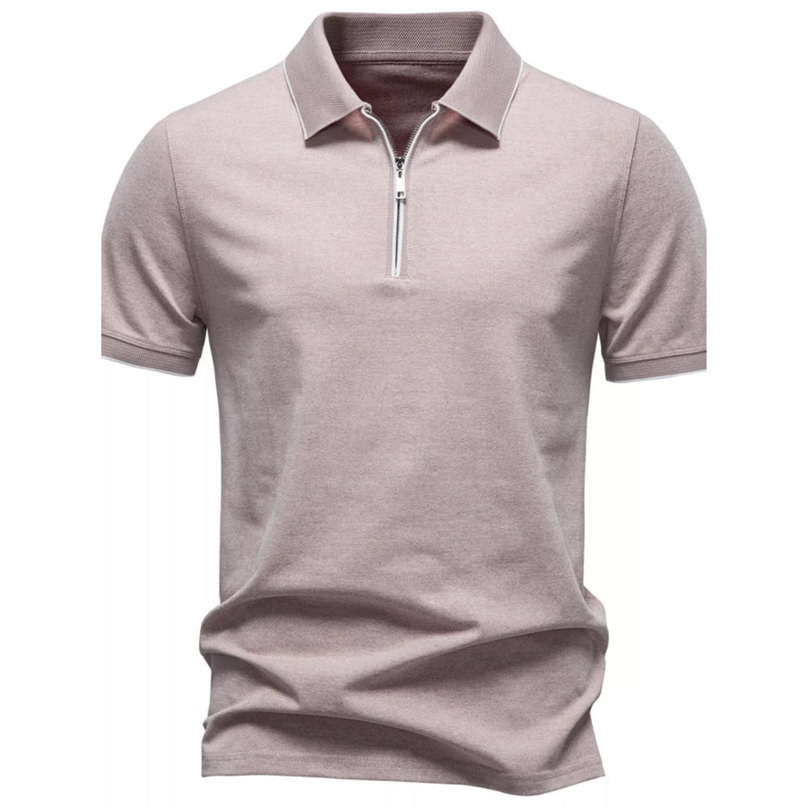 Men’s Zippered Collar Polo with Contrasting Trim Apricot / S Apparel and Accessories