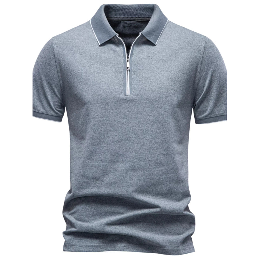 Men’s Zippered Collar Polo with Contrasting Trim Light Blue / S Apparel and Accessories