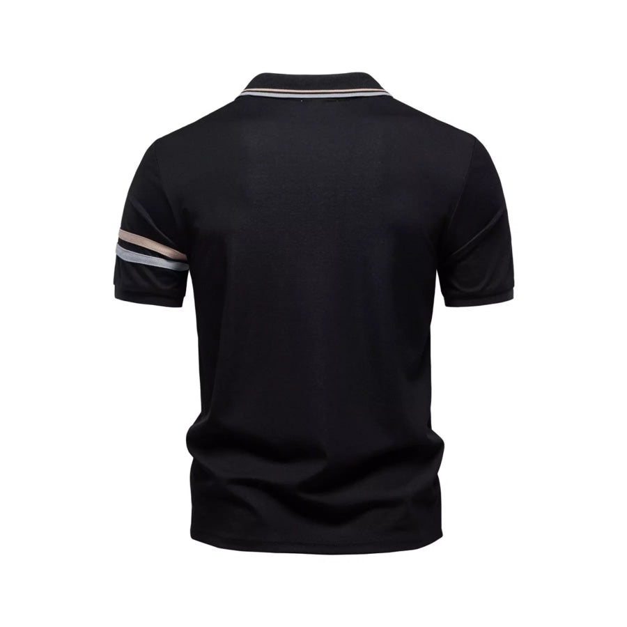 Men’s Zippered Collar Polo with Striped Apparel and Accessories