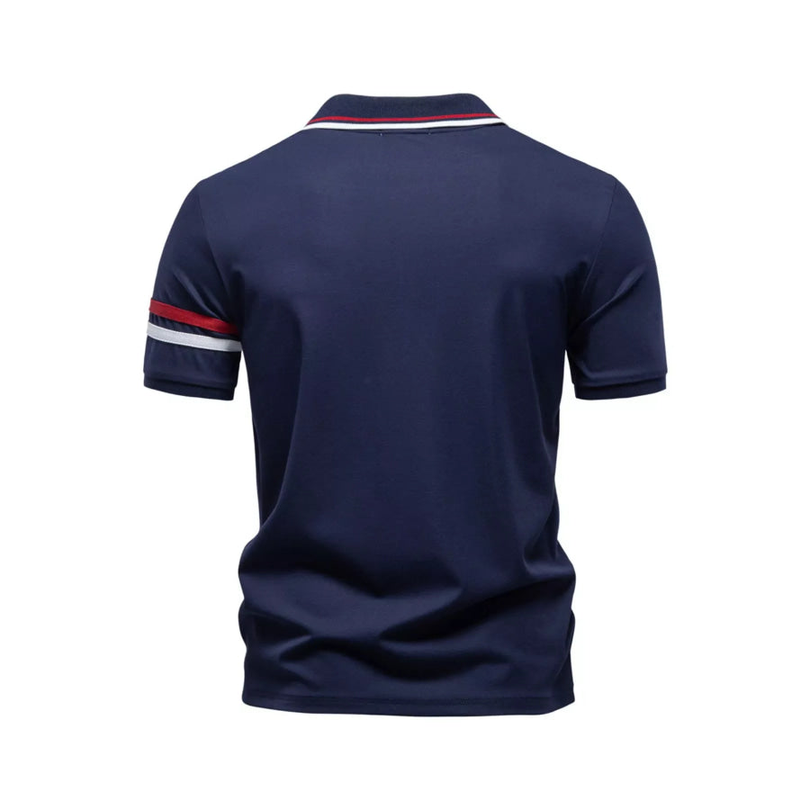 Men’s Zippered Collar Polo with Striped Apparel and Accessories