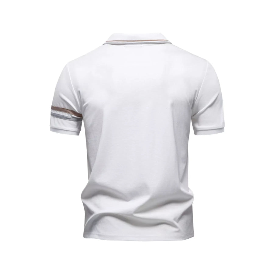 Men’s Zippered Collar Polo with Striped Apparel and Accessories