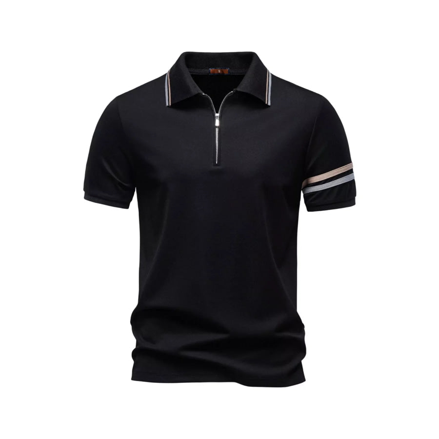 Men’s Zippered Collar Polo with Striped Black / S Apparel and Accessories