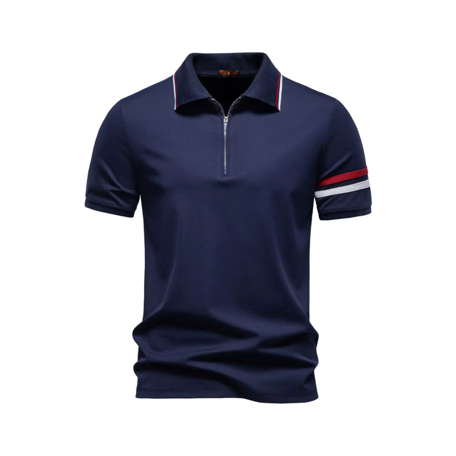 Men’s Zippered Collar Polo with Striped Navy Blue / S Apparel and Accessories