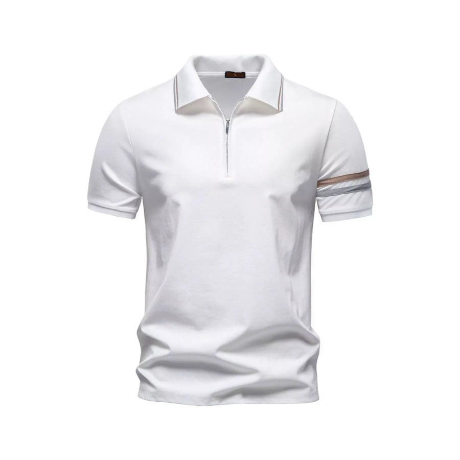Men’s Zippered Collar Polo with Striped White / S Apparel and Accessories