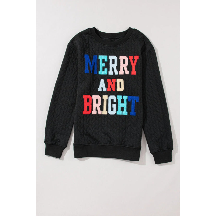 MERRY AND BRIGHT Cable Knit Pullover Sweatshirt Black / S