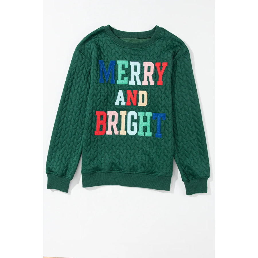 MERRY AND BRIGHT Cable Knit Pullover Sweatshirt Dark Green / 2XL