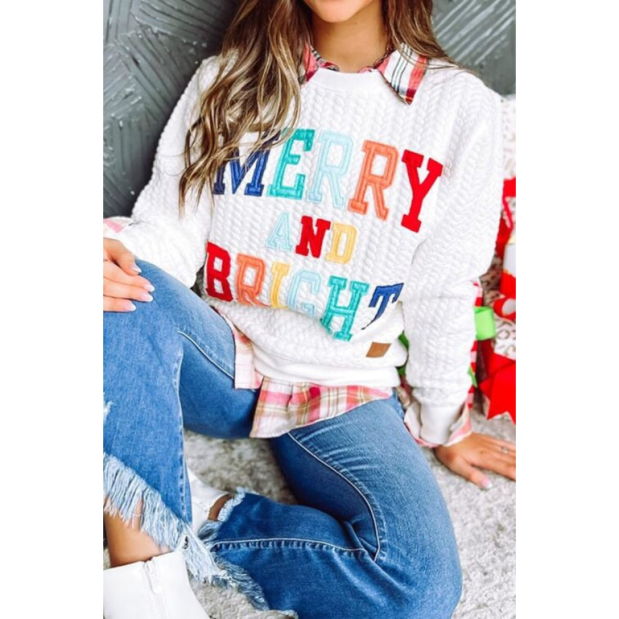 MERRY AND BRIGHT Cable Knit Pullover Sweatshirt