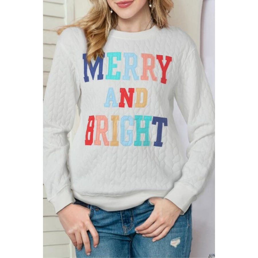 MERRY AND BRIGHT Cable Knit Pullover Sweatshirt