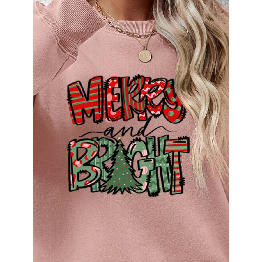 MERRY AND BRIGHT Long Sleeve Sweatshirt Women’s Fashion Clothing