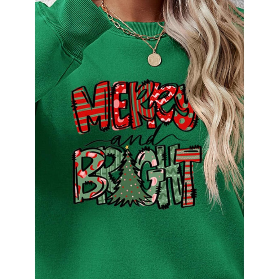 MERRY AND BRIGHT Long Sleeve Sweatshirt Women’s Fashion Clothing