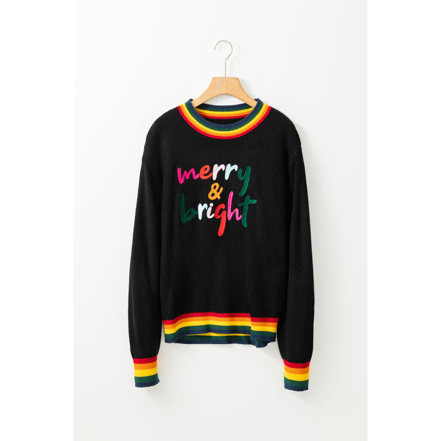 MERRY &amp; BRIGHT Ribbed Round Neck Sweater Apparel and Accessories