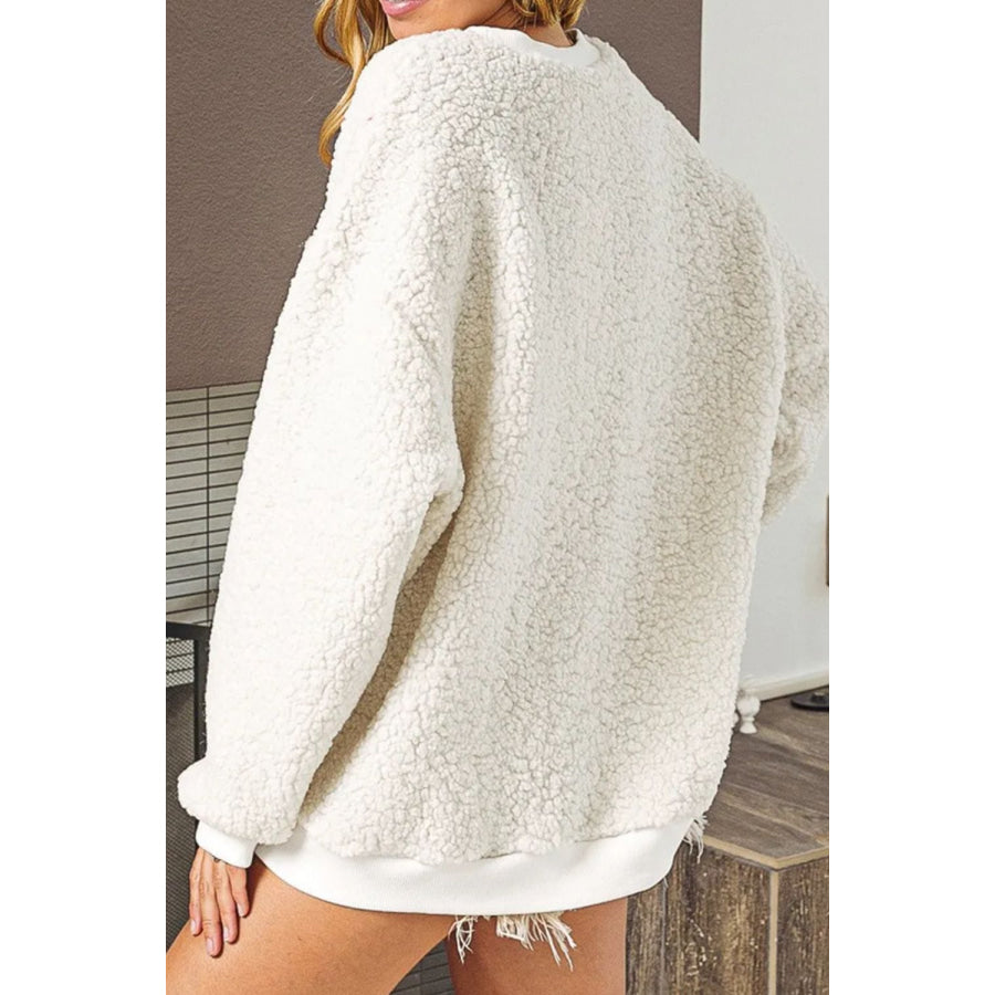 MERRY & BRIGHT Round Neck Long Sleeve Sweatshirt Ivory / S Apparel and Accessories