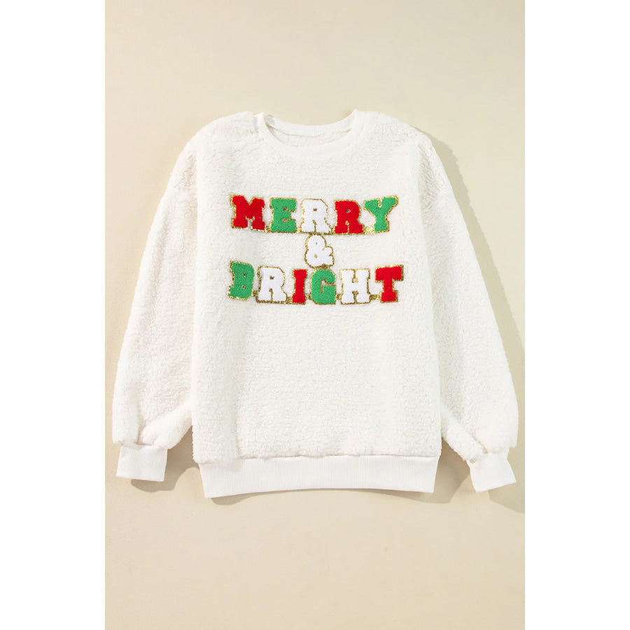 MERRY &amp; BRIGHT Round Neck Long Sleeve Sweatshirt Apparel and Accessories