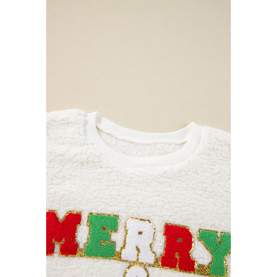 MERRY &amp; BRIGHT Round Neck Long Sleeve Sweatshirt Apparel and Accessories