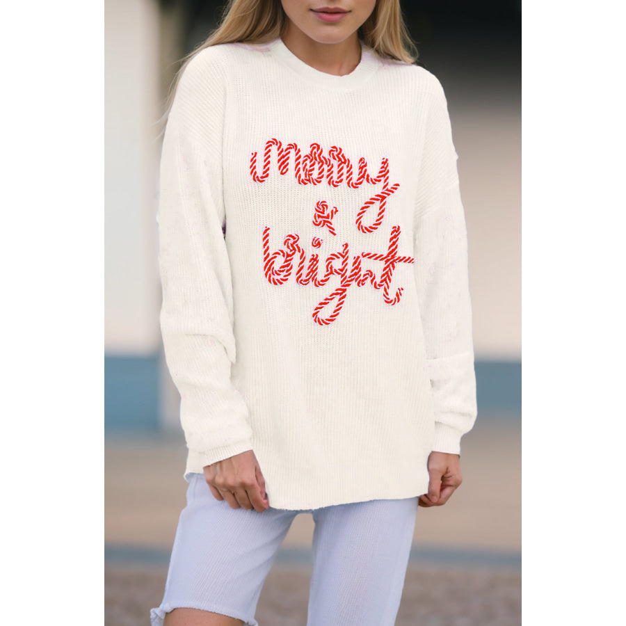 MERRY & BRIGHT Round Neck Sweater Ivory / S Apparel and Accessories