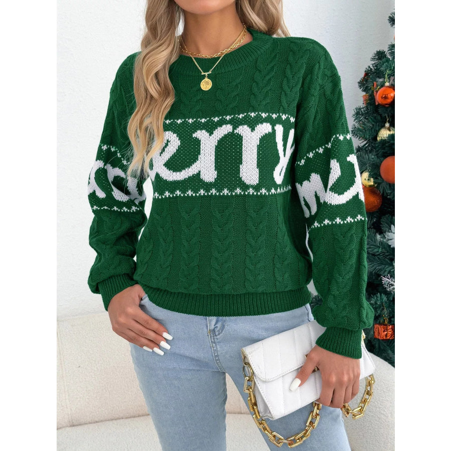 Merry Cable Knit Sweater Green / S Apparel and Accessories