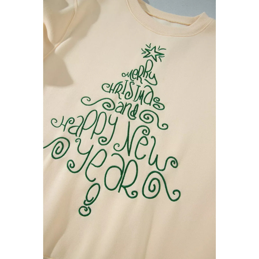 Merry Christmas and Happy New Year Embroidered Holiday Slogan Sweatshirt Apparel Accessories