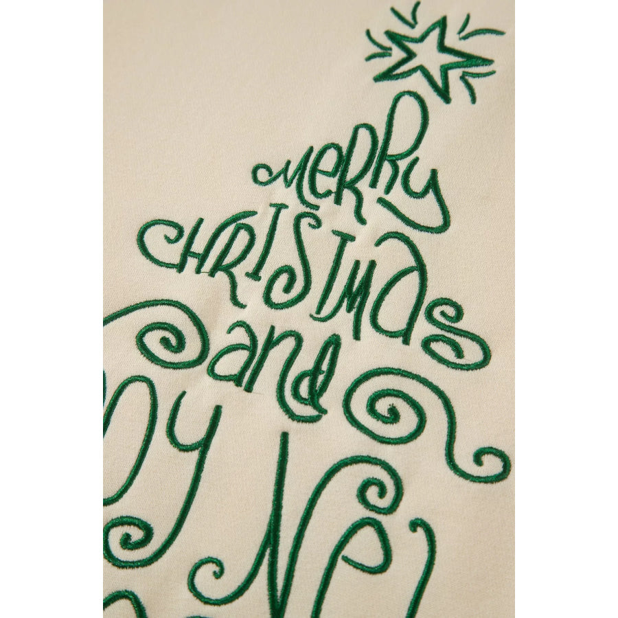 Merry Christmas and Happy New Year Embroidered Holiday Slogan Sweatshirt Apparel Accessories