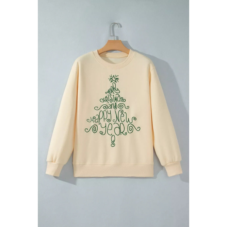 Merry Christmas and Happy New Year Embroidered Holiday Slogan Sweatshirt Apparel Accessories