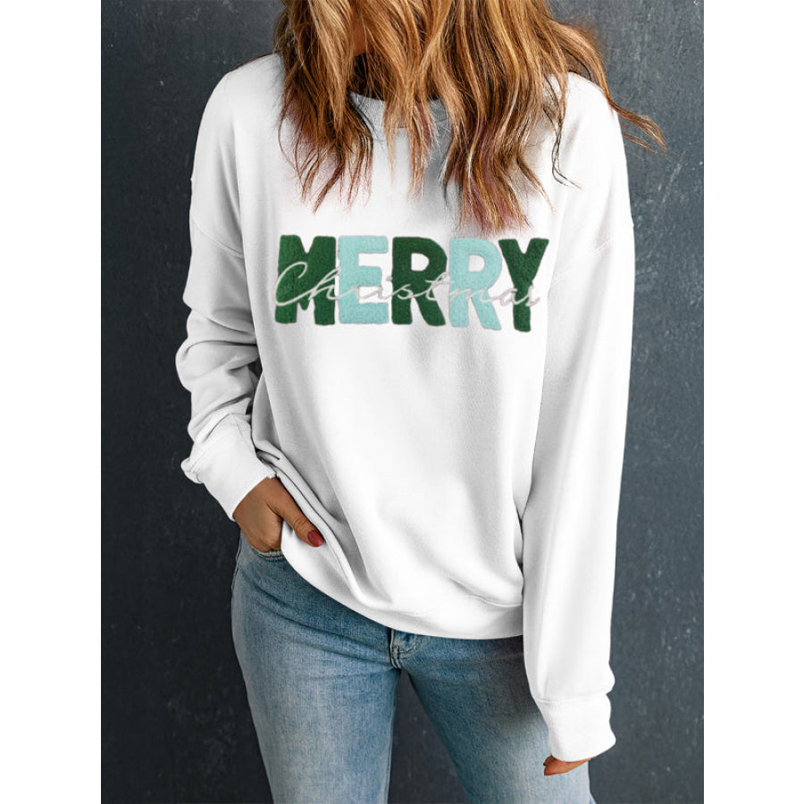 MERRY CHRISTMAS Contrast Long Sleeve Sweatshirt Apparel and Accessories