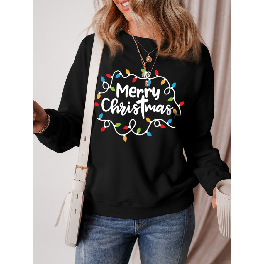 MERRY CHRISTMAS Dropped Shoulder Long Sleeve Sweatshirt Apparel and Accessories