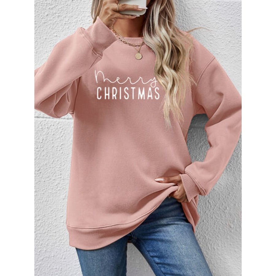 MERRY CHRISTMAS Dropped Shoulder Sweatshirt Blush Pink / S Clothing