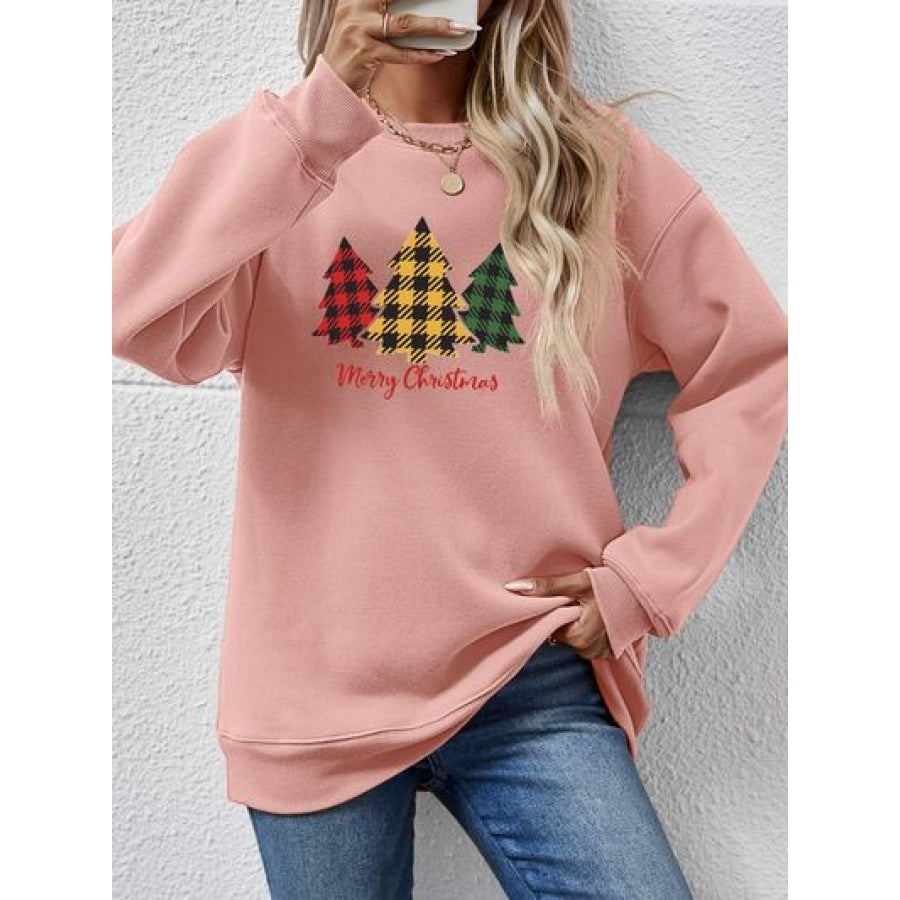 MERRY CHRISTMAS Dropped Shoulder Sweatshirt Blush Pink / S Clothing