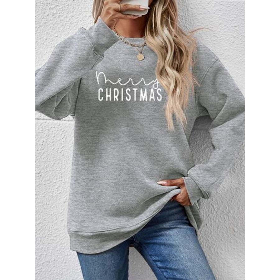 MERRY CHRISTMAS Dropped Shoulder Sweatshirt Charcoal / S Clothing