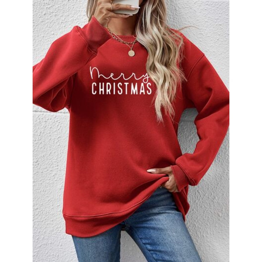 MERRY CHRISTMAS Dropped Shoulder Sweatshirt Deep Red / S Clothing