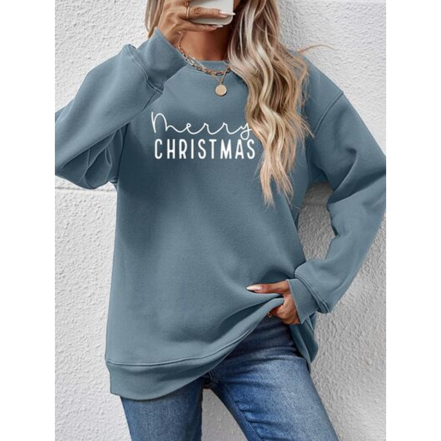 MERRY CHRISTMAS Dropped Shoulder Sweatshirt French Blue / S Clothing