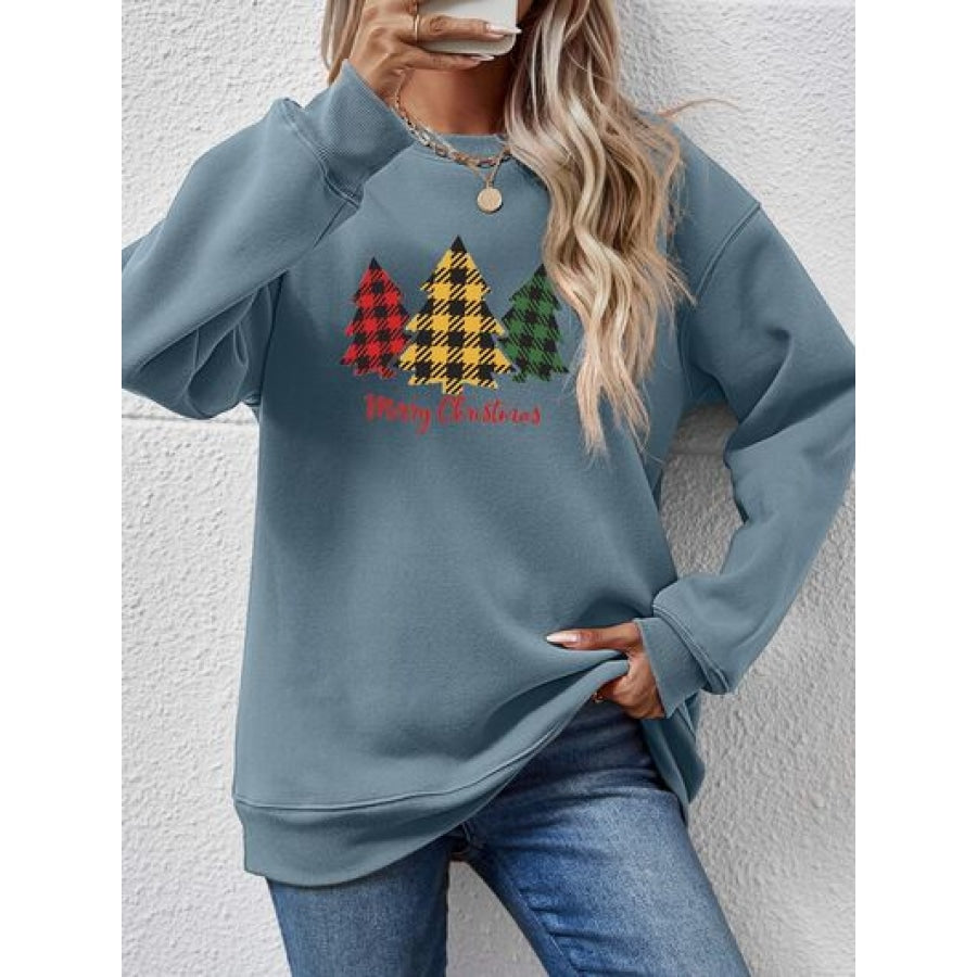 MERRY CHRISTMAS Dropped Shoulder Sweatshirt French Blue / S Clothing