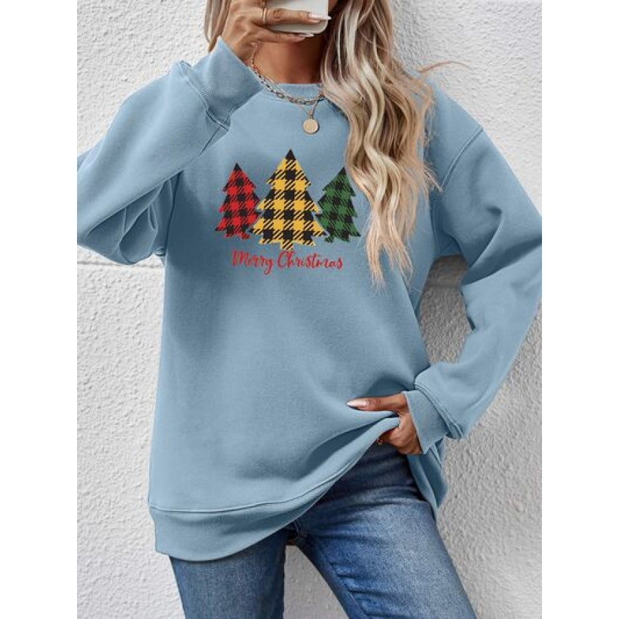 MERRY CHRISTMAS Dropped Shoulder Sweatshirt Misty Blue / S Clothing