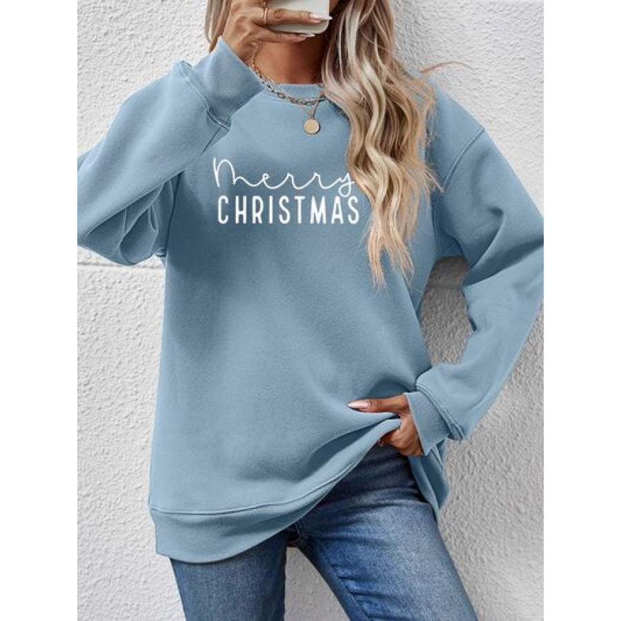 MERRY CHRISTMAS Dropped Shoulder Sweatshirt Misty Blue / S Clothing