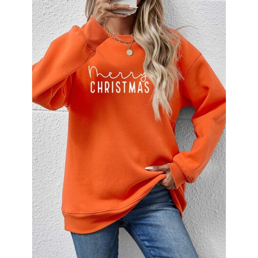 MERRY CHRISTMAS Dropped Shoulder Sweatshirt Pumpkin / S Clothing