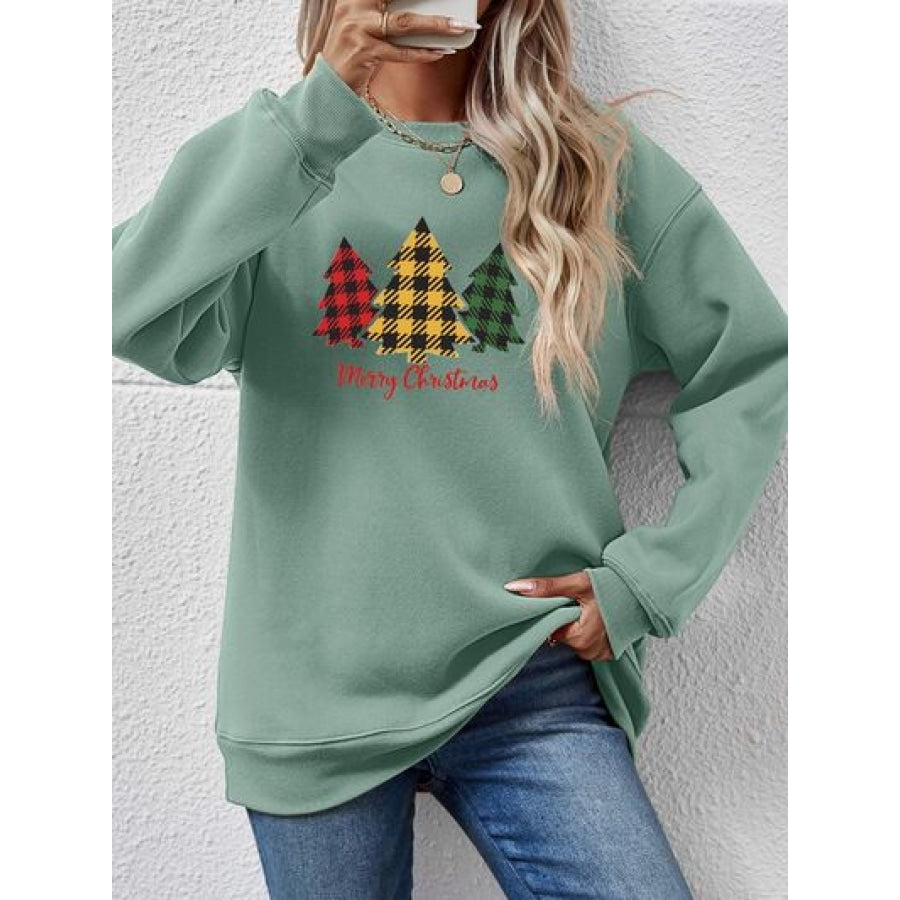 MERRY CHRISTMAS Dropped Shoulder Sweatshirt Sage / S Clothing