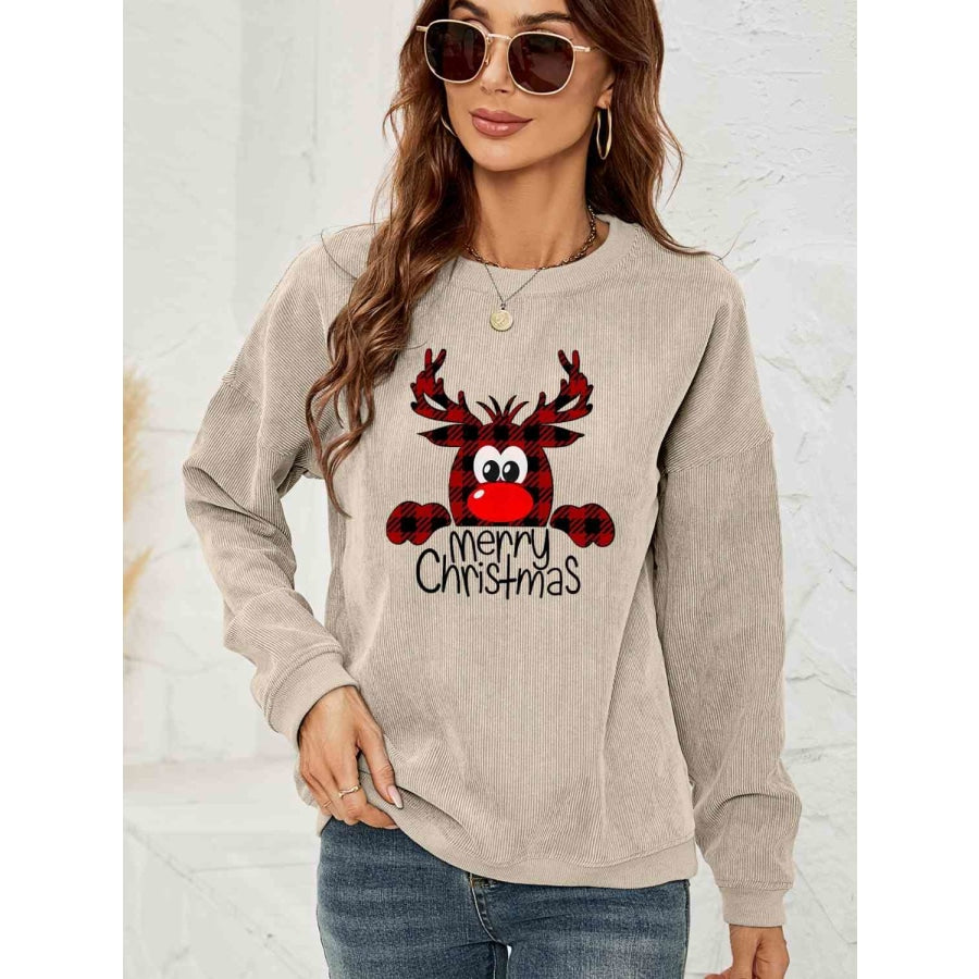 MERRY CHRISTMAS Graphic Sweatshirt Beige / S