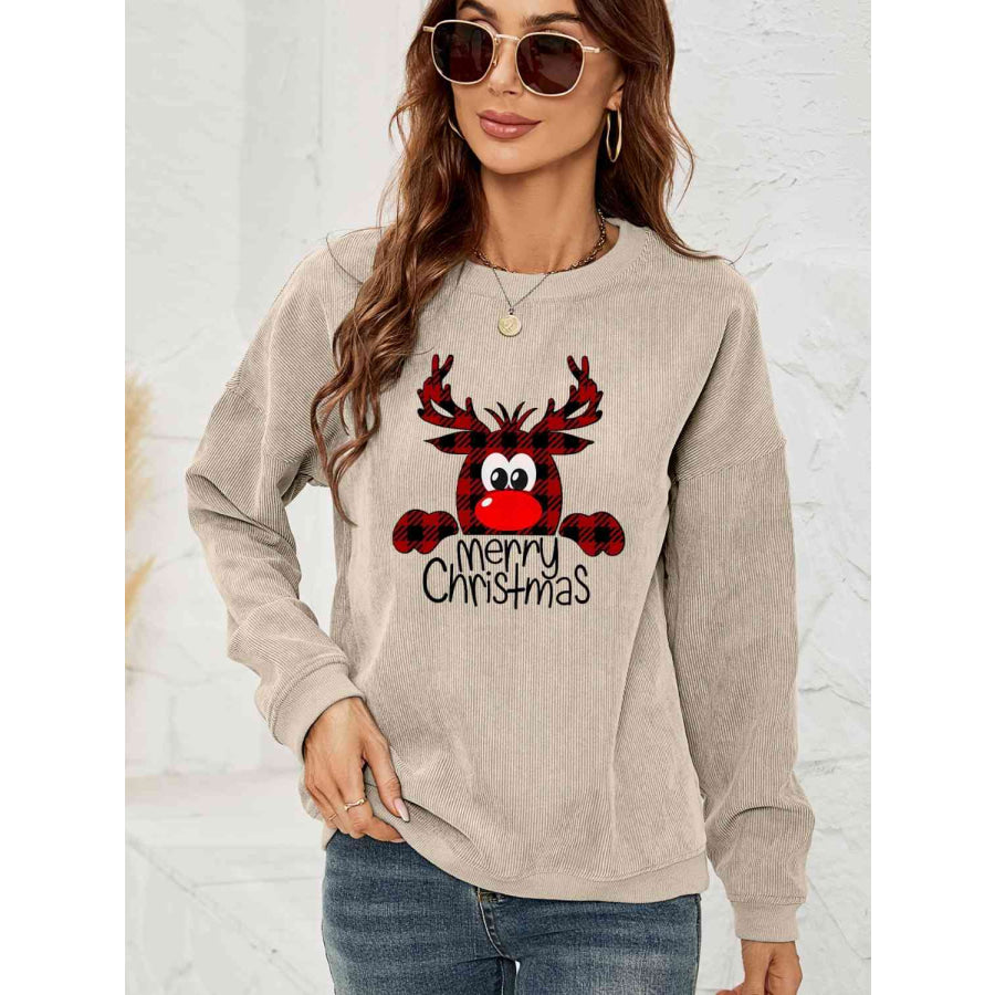 MERRY CHRISTMAS Graphic Sweatshirt Beige / S