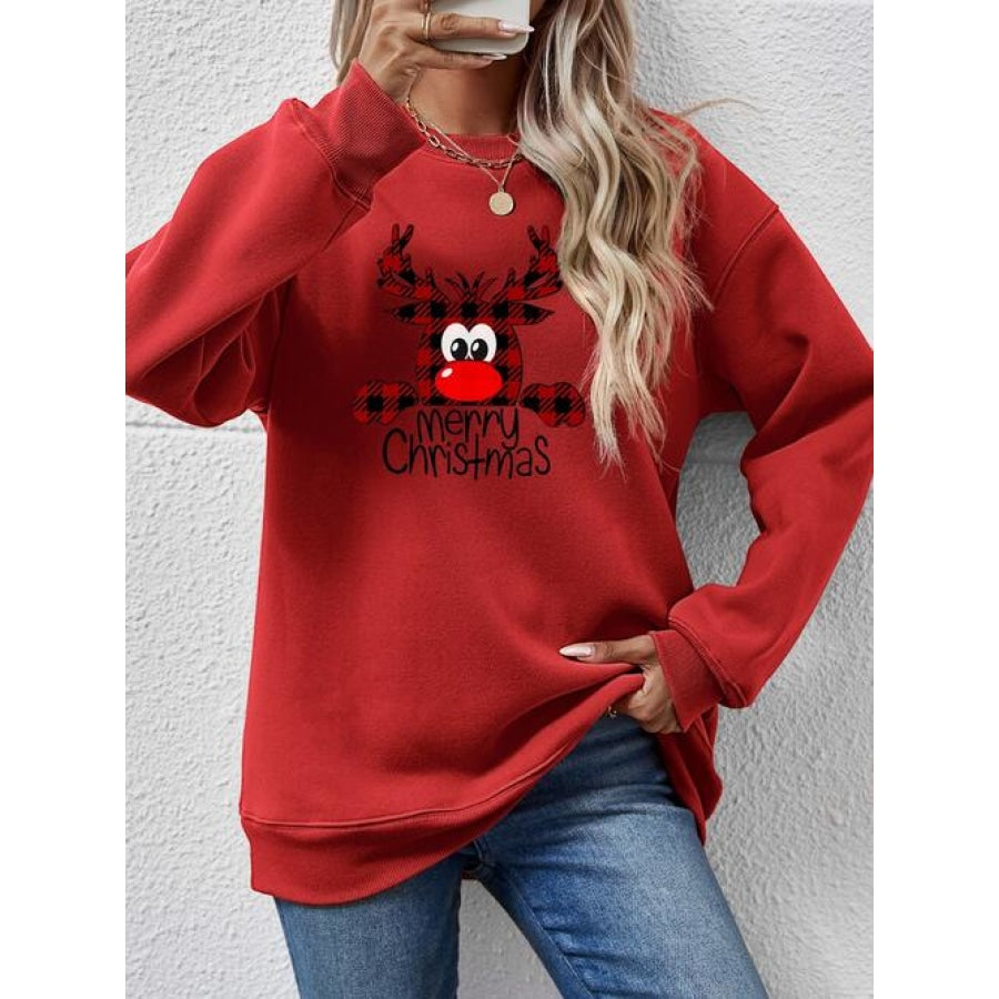 MERRY CHRISTMAS Graphic Sweatshirt Deep Red / S