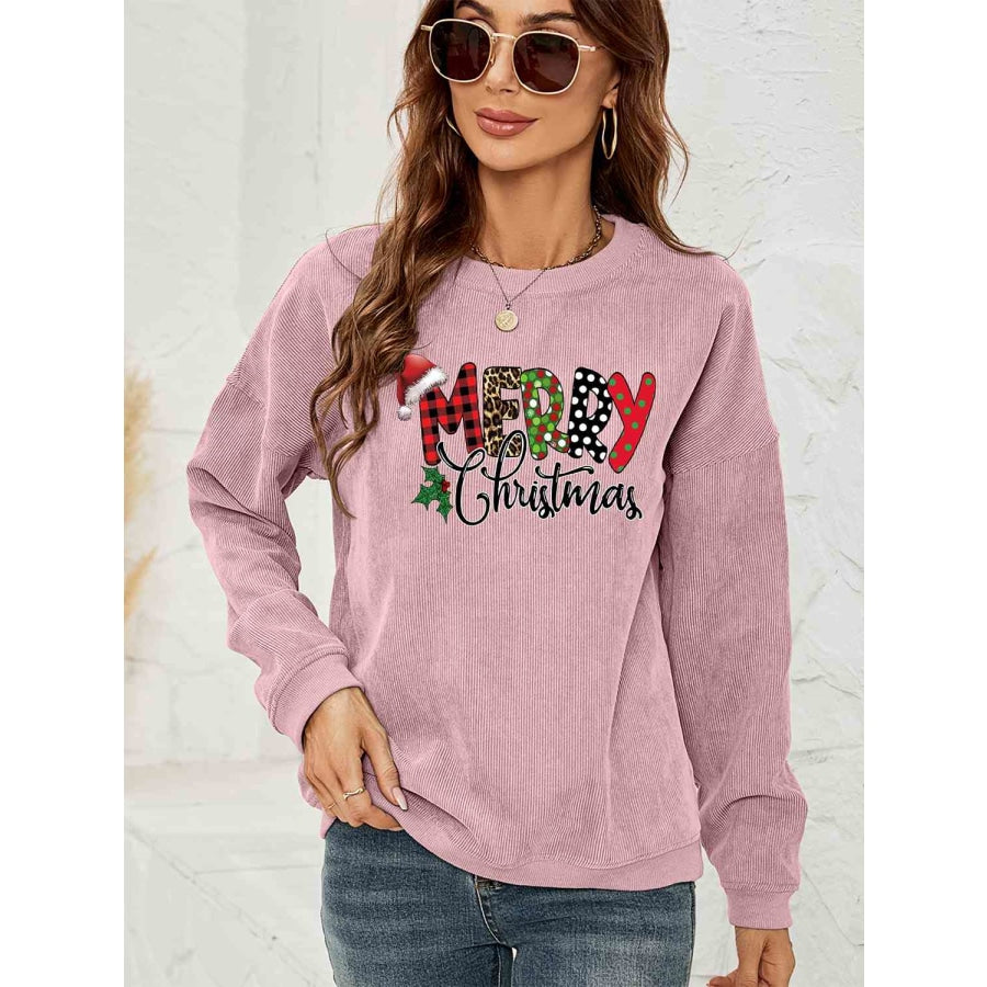 MERRY CHRISTMAS Graphic Sweatshirt Dusty Pink / S