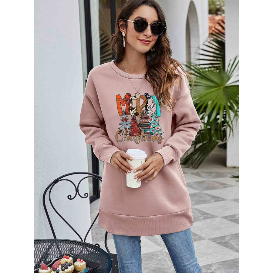 MERRY CHRISTMAS Graphic Sweatshirt Dusty Pink / S