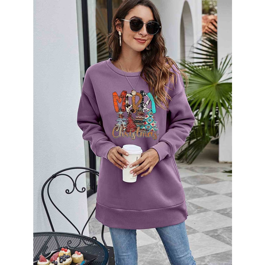 MERRY CHRISTMAS Graphic Sweatshirt Dusty Purple / S