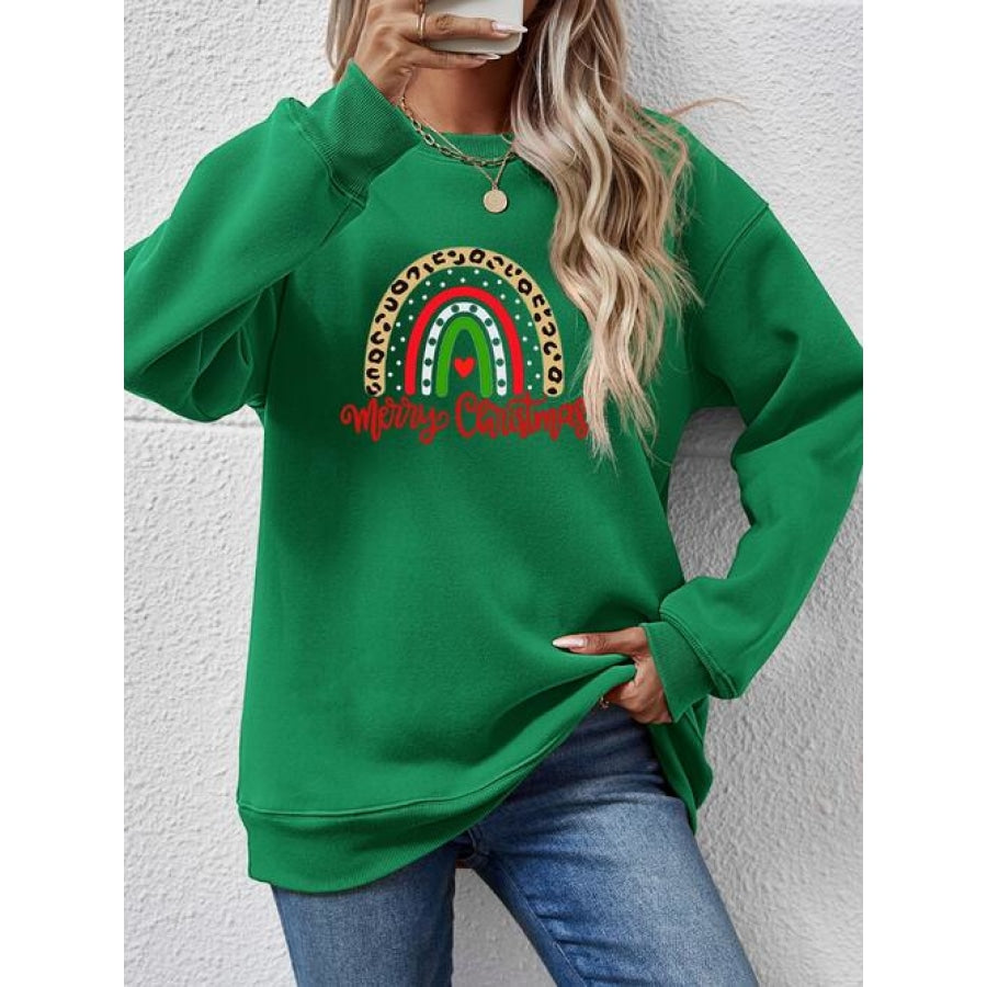 MERRY CHRISTMAS Graphic Sweatshirt Green / S