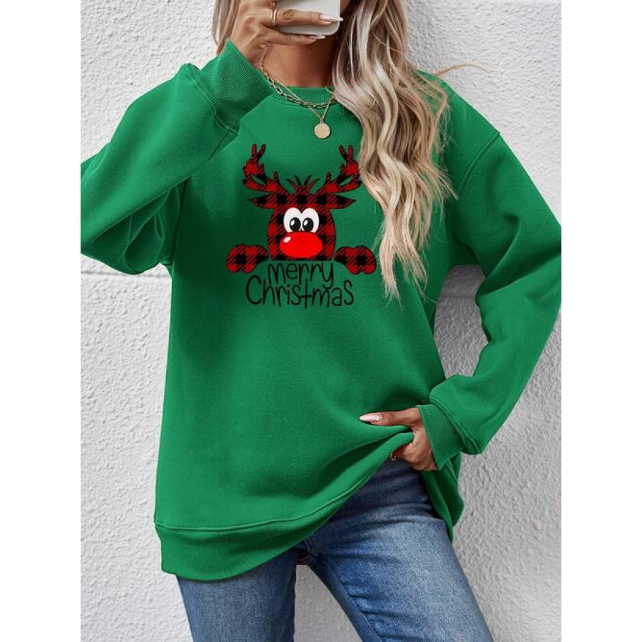 MERRY CHRISTMAS Graphic Sweatshirt Green / S