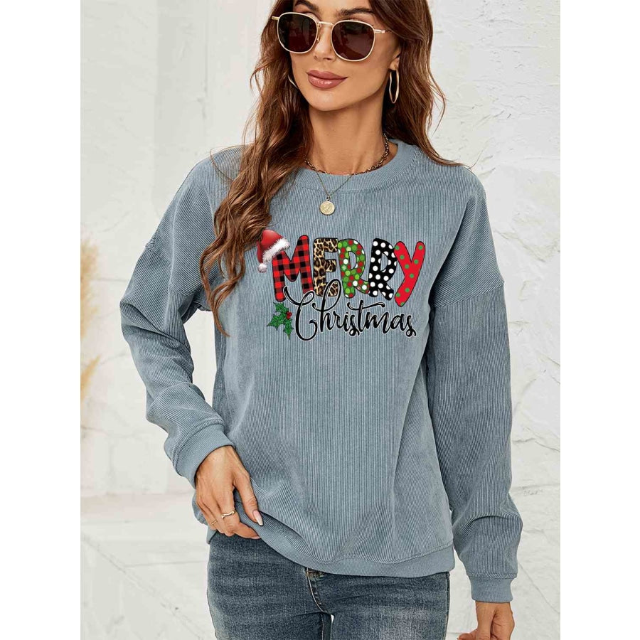 MERRY CHRISTMAS Graphic Sweatshirt Misty Blue / S